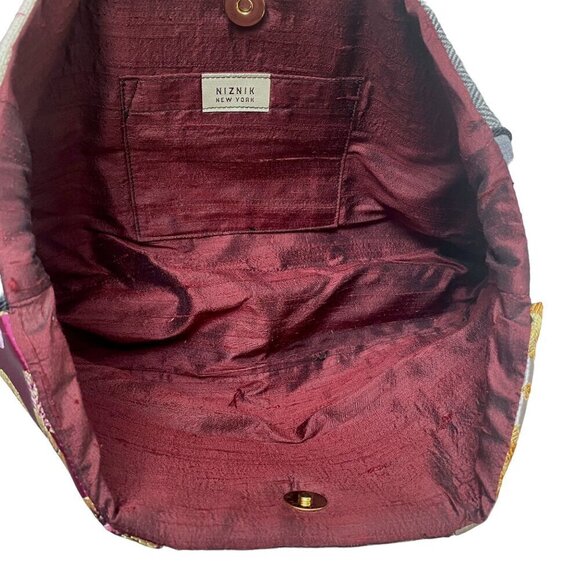 NIZNIK New York Bag Boutique Designer Handbag Fabric Patchwork Clutch Brooch - Picture 8 of 12